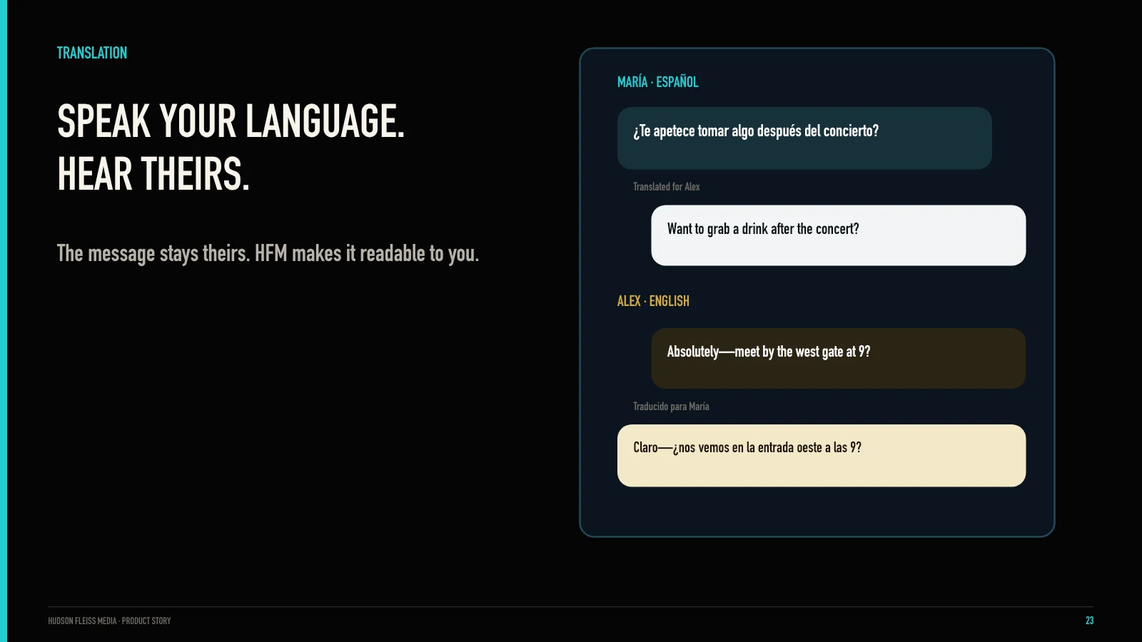 A conversation shown in Spanish and English